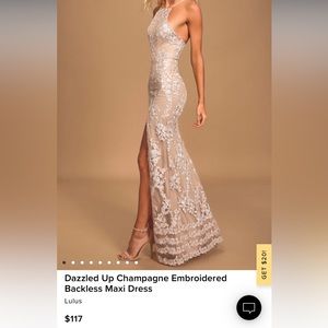 Dazzled Up Champagne Embroidered Backless Maxi Dress